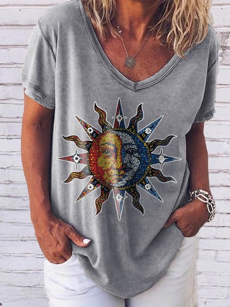 

Mosaic Sun And Moon Graphic Short Sleeve T Shirt, Gray, T-shirts