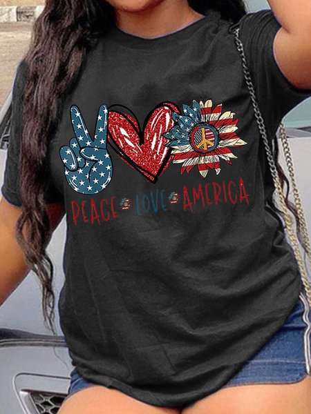 Peace Love America Women Plus Tshirt, Black, T-shirts