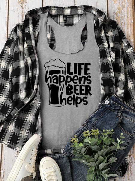 

Life Happens Beer Help Women's Sleeveless Shirt, Grey, Tank Tops