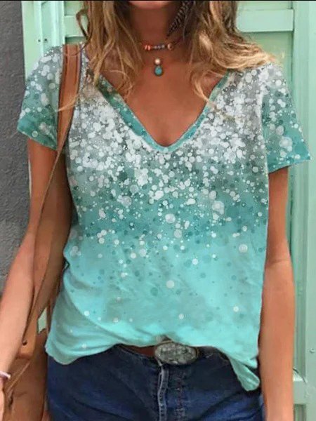 

Ocean gradient print holiday V-neck shirt & top, Blue, T-Shirts