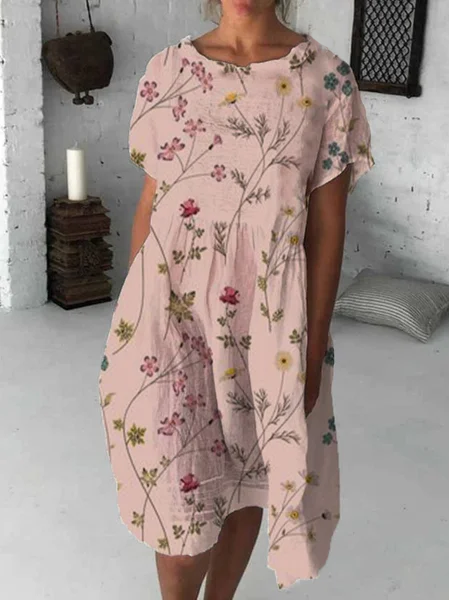 

Abito Maniche Corte Casuale Girocollo, Rosa, Dresses