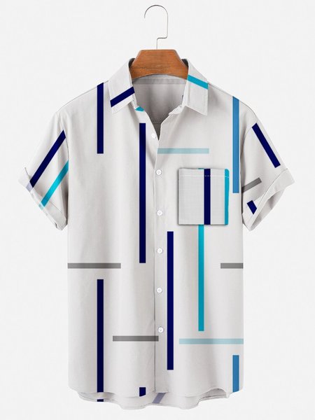 

Mens Striped Print Casual Lapel Pocket Short Sleeve Classic Shirts, White, Men's Floral shirt