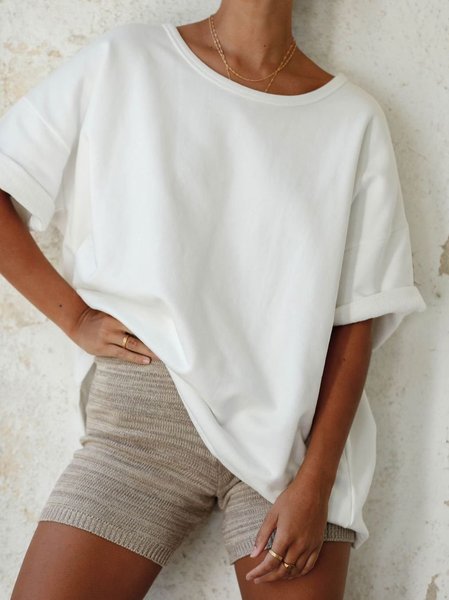 

Short Sleeve Casual Crew Neck Tops, White, Tees & T-shirts