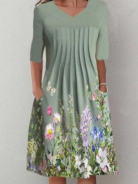 

Vintage Floreale Piante Stampato taglia grande Maniche Corte Girocollo Gonna Casuale, Verde, Dresses