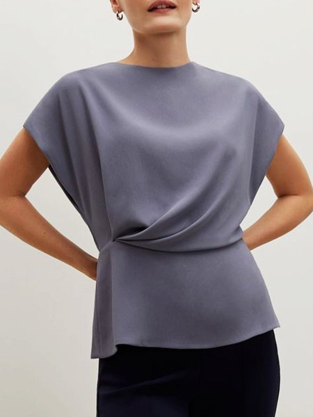

Crew Neck Elegant Short Sleeve Top, As picture, Blouses and Shirts