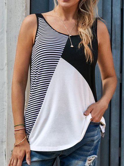 

Stripes Cotton-Blend Shift Sleeveless Vests, White, Tanks & Camis