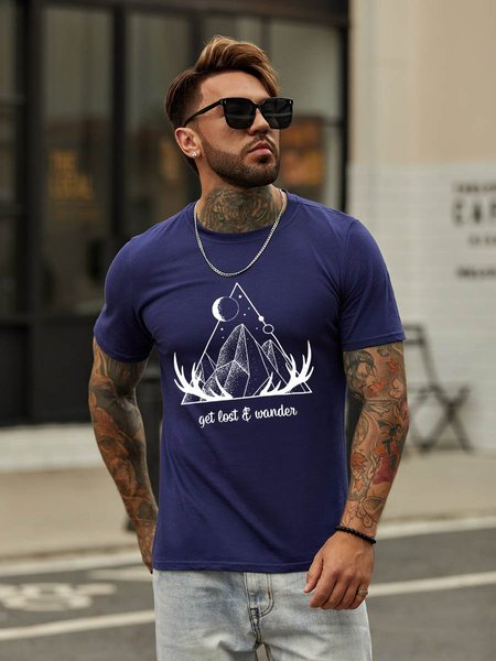 

Get Lost And Wander Graphic Short Sleeve T Shirt, Deep blue, T-shirts
