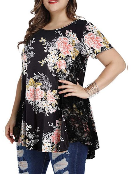 

crew neck short sleeve casual shirts & tops, Flower, T-Shirts
