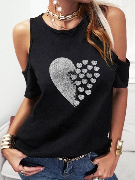 

Geometrico Maniche Corte Stampato Girocollo Top, Nero, Tank Top