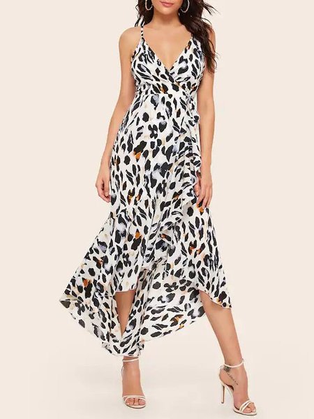 

Sleeveless Printed V Neck Shift Midi Dress, As picture, Midi Dresses