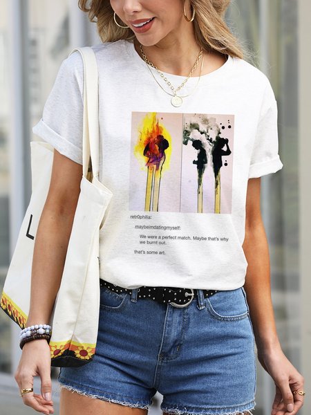 

Crew Neck Short Sleeve Casual Shirts & Tops, White, T-shirts