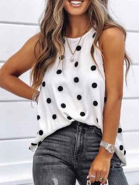 

Casual Polka Dots Sleeveless Shirts & Tops, White, Tops