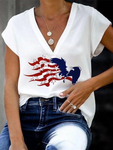 

Short Sleeve Simple Cotton V Neck Shirts & Tops, White, Tops