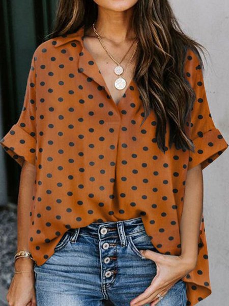 

Shift Casual Short Sleeve Shirt Collar Shirts & Tops, Orange, Blouses & Shirts