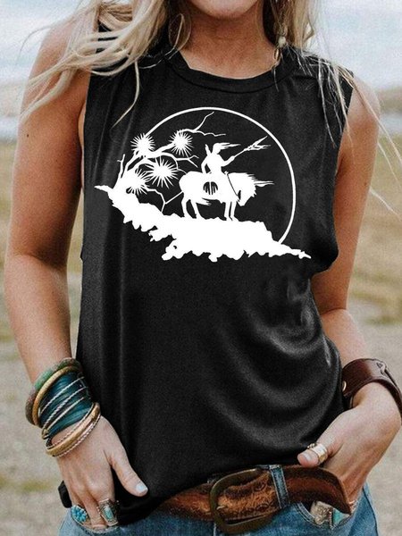 

Crew Neck Cotton-Blend Casual Shirts & Tops, Black, Tank Tops