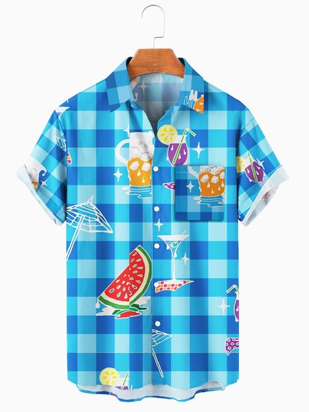 

Shirt Collar Plaid Shirts & Tops, Blue, Men's shirts