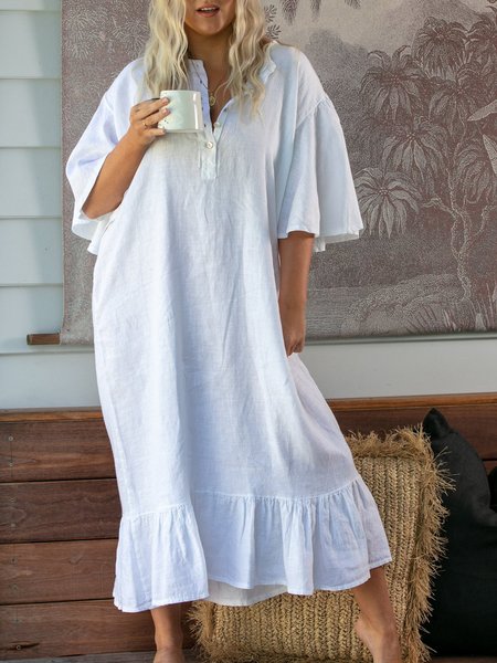 

Solid Casual Cotton-Blend Dresses, White, Elegant Dresses