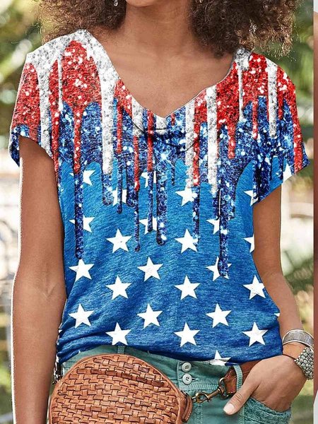

Cotton-Blend Casual Short Sleeve Shirts & Tops, Blue, Tees & T-shirts