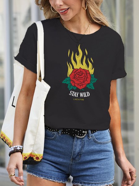 

Casual Short Sleeve Cotton-Blend Shirts & Tops, Black, T-shirts