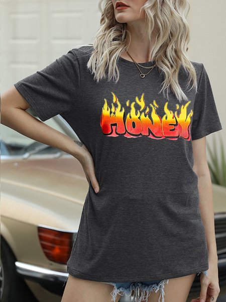 

Crew Neck Casual Cotton-Blend Shirts & Tops, Deep gray, T-shirts