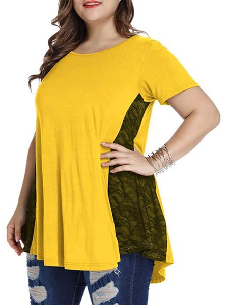 

plain paneled short sleeve a-line shirts & tops, Yellow, T-Shirts