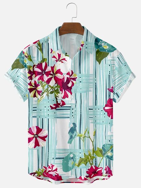 

Regular Fit Short Sleeve Casual Shirt for Men, Light blue, Men's Floral shirt