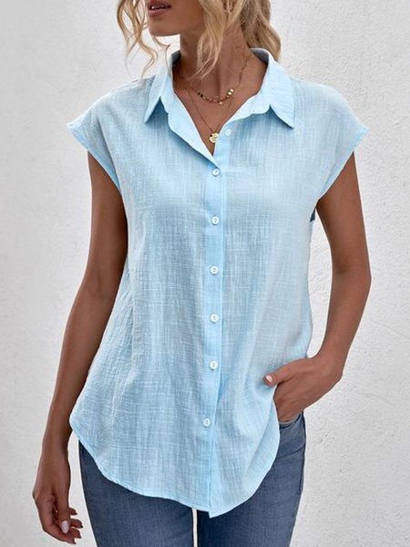 

Casual Solid Short Sleeve Shirts & Tops, Blue, Shirts & Blouses