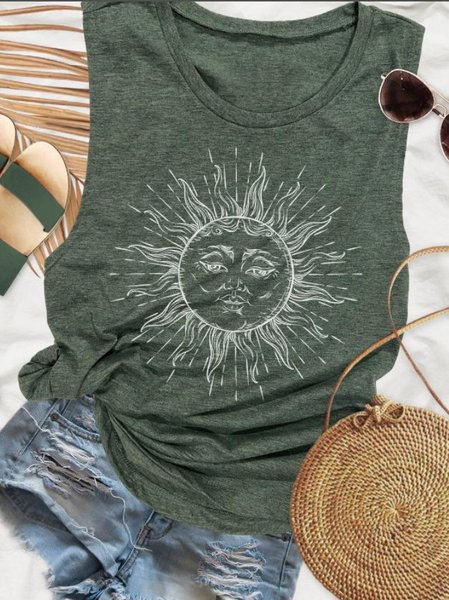 

Casual simple graffiti print ladies vest, Green, Tank Tops & Camis