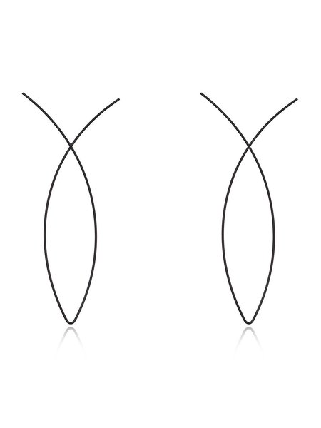 

Womens Silver Minimalist Hollow Fish-Shaped Earrings, Black, Earrings
