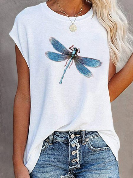 

Sleeveless Animal Casual Crew Neck Shirts & Tops, White, Tees & T-shirts