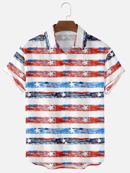

Printed Stripes Vintage Shirts & Tops, As picture, Men's shirts
