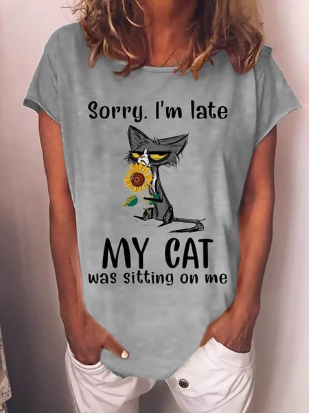 

Black Cat Hug Sunflower Graphic Tee, Gray, T-shirts