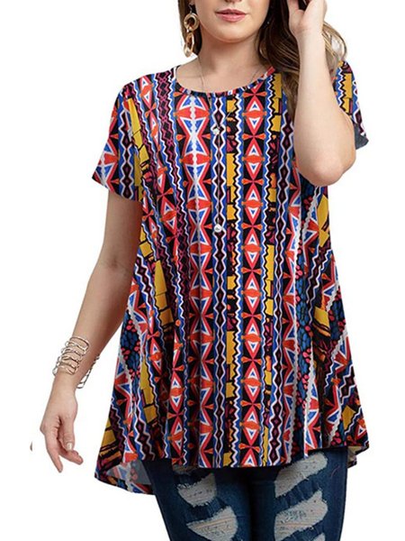 

casual short sleeve crew neck floral shirts & tops, Yellow red, T-Shirts