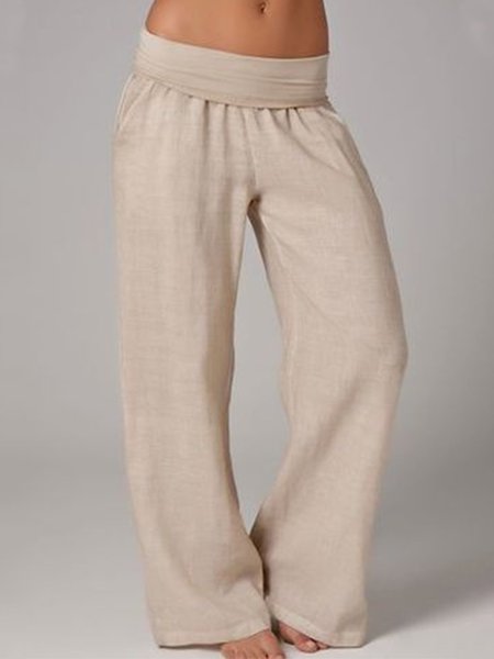 

Vintage Solid Plus Size Casual Yoga Pants, Apricot, Pants