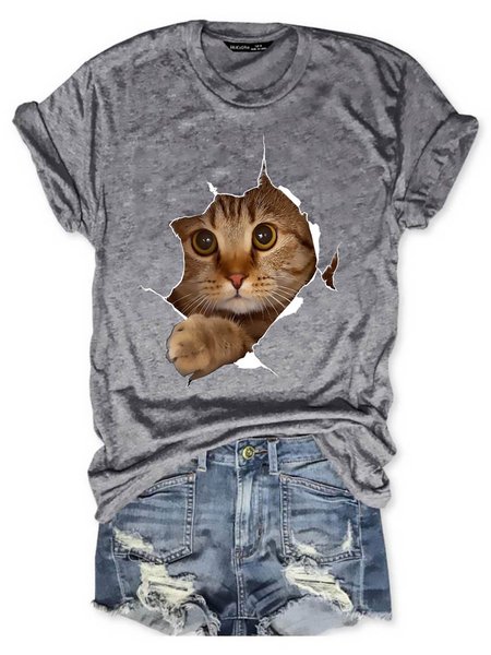 

Sweet Kitten Graphic Short Sleeve T Shirt, Light gray, T-shirts