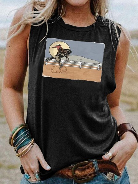 

Crew Neck Cotton-Blend Casual Shirts & Tops, Black, Tank Tops