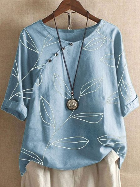 

Girocollo Mezza Manica Piante Camicie & Top, Blu, T-Shirts