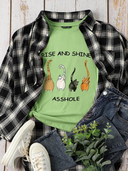

“Rise and Shine, Asshole" Cat Butt Graphic Tee, Olive green, Tank Tops
