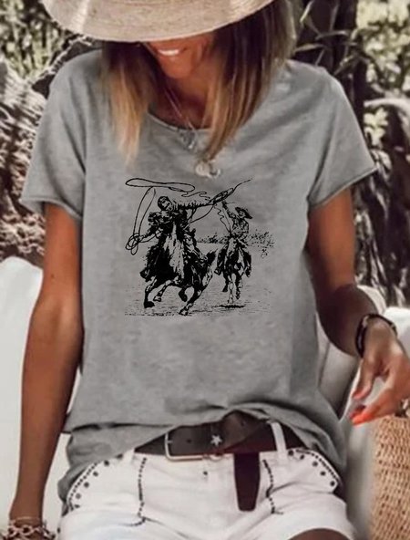 

Cotton-Blend Crew Neck Short Sleeve Shirts & Tops, Gray, T-shirts