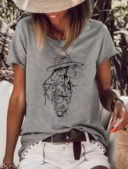 

Short Sleeve Cotton-Blend Casual Shirts & Tops, Gray, T-shirts