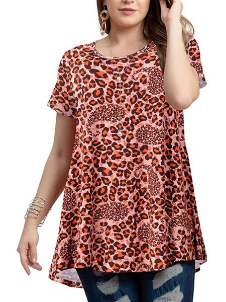 

a-line floral-print crew neck casual shirts & tops, Red, T-Shirts