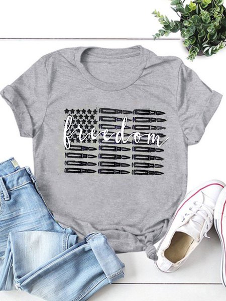 

Freedom American Flag Casual Short Sleeve Shirts & Tops, Gray, T-shirts