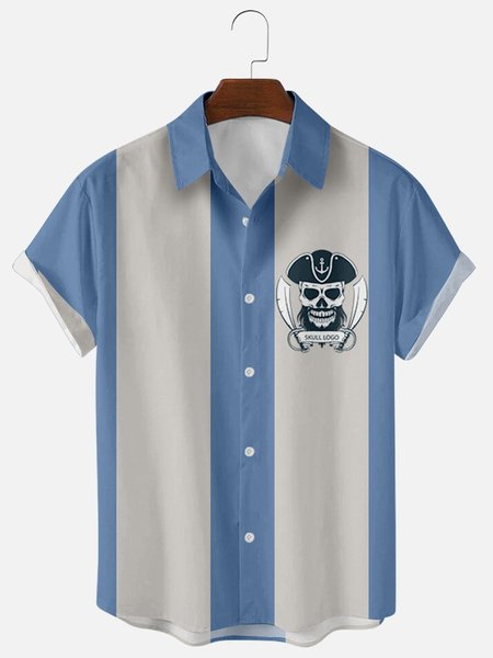 

Men's New Style Stitching Color Short Sleeve Casual Loose Shirt, Blue, Men's shirts