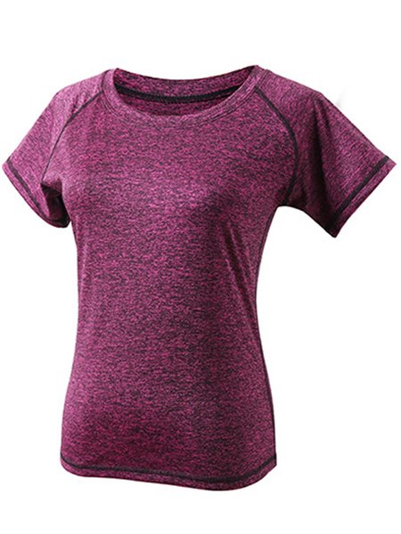 

Solid Quick-drying Ultra-light Workout Plus Size Casual Yoga Tops, Purple red, T-Shirts