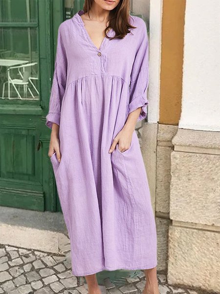 

Casual Cotton-Blend Long Sleeve Plain Dresses, Purple, Elegant Dresses