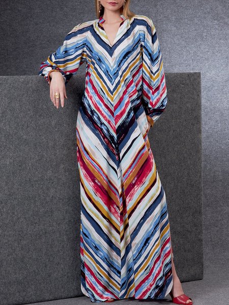 

Holiday Stripes V Neck Long Sleeve Dress, Color, Maxi Dresses
