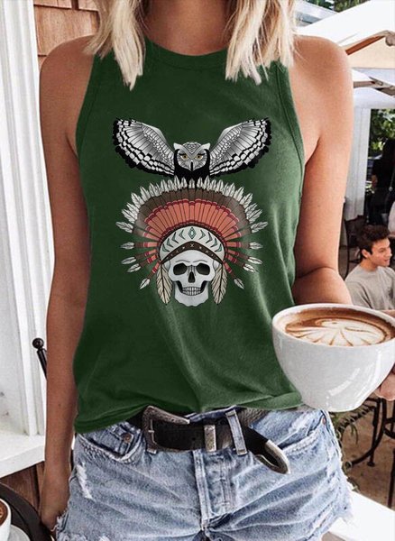 

Native American Skull and Owl Graphic TankTop, Dark green, Tank Tops