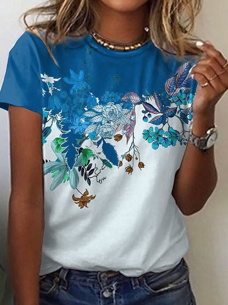 

Camicie & Top Maniche Corte Stampato Girocollo Cotone, Blu, Blouses & Shirts