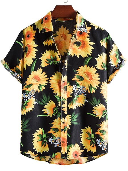 

Printed Shirt Collar Shirts & Tops, Black, Men's Floral shirt