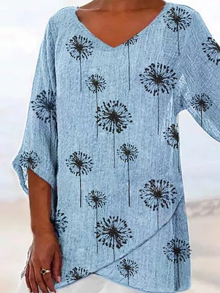

Plus size Casual Dandelion Printed Shirts & Tops, Blue, Tops